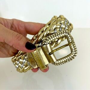 Vintage braided gold square buckle waist belt